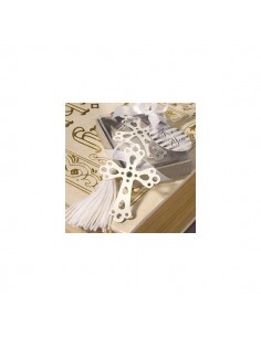 PUNTO DE LIBRO CRUZ CON BORLA EN CAJITA DE REGALO