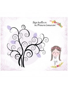 LIENZO aRBOLES DE HUELLAS PARA COMUNIONES NINA