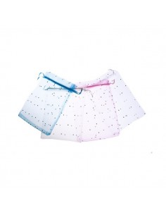 BOLSA DE ORGANZA LUNARES PLATEADOS 13 X 18 NEGRO