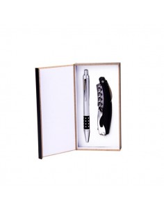 SET BOLIGRAFO ABREBOTELLA EN CAJITA DE MADERA