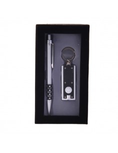SET BOLIGRAFO LLAVERO LINTERNA LED ESTUCHE NEGRO