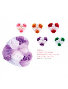 6 FLORES DE JABON PRESENTADAS EN ESTUCHE CORAZON