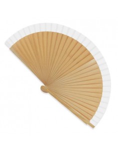 ABANICO MADERA CON BORDE BLANCO 23 CM