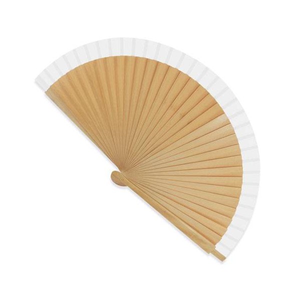 ABANICO MADERA CON BORDE BLANCO 23 CM