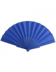 ABANICO DE TELA Y PVC PRESENTADO EN CAJA AZUL