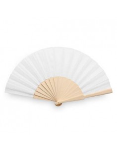ABANICO DE TELA Y MADERA EN CAJA BLANCO