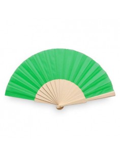 ABANICO DE TELA Y MADERA EN CAJA VERDE