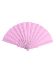 ABANICO DE TELA Y PVC PRESENTADO EN CAJA ROSA