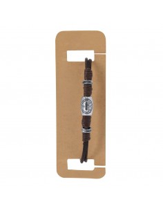PULSERA DE PIEL MARRoN SIMBOLO DE LA PAZ