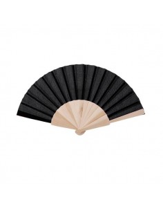 ABANICO DE TELA Y MADERA EN CAJA NEGRO